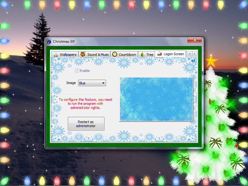 Christmas Elf, Logon screen settings